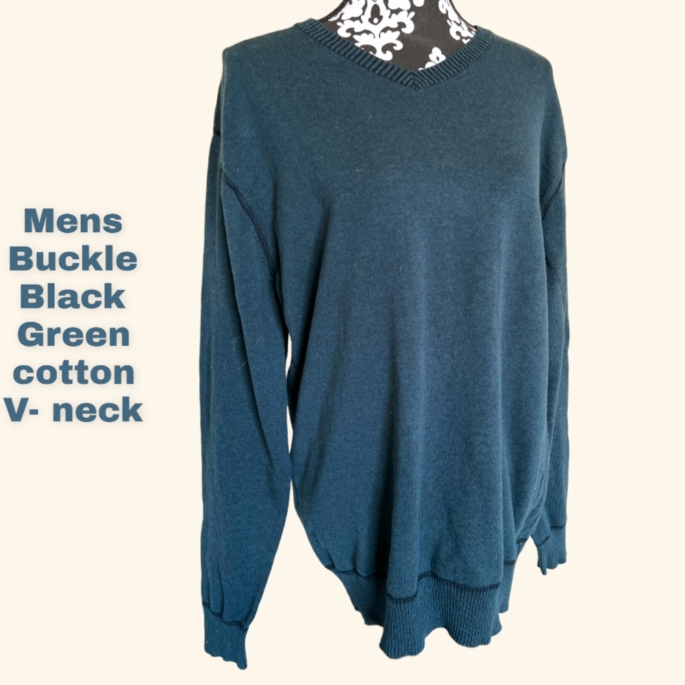 Buckle Black mens dark green v- neck pullover cotton sweater